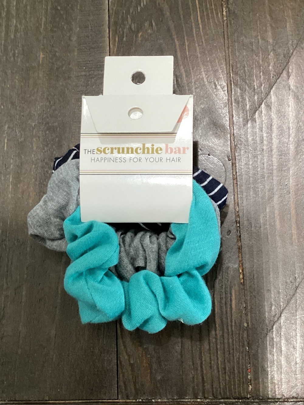 3-Pack Hair Scrunchies - Teal, Gray, Navy Stripe